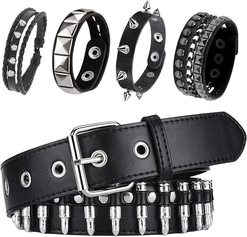 YMO Silver Bullet Belt, Spiked Bracelets Emo Belt Grunge Studded Bracelet Cuff Gothic Belts Goth Emo Bracelets Punk Accessories for Women Men in Saudi Arabia