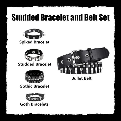 YMO Silver Bullet Belt, Spiked Bracelets Emo Belt Grunge Studded Bracelet Cuff Gothic Belts Goth Emo Bracelets Punk Accessories for Women Men in Saudi Arabia