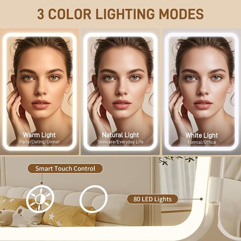FRANO Makeup Mirror with Lights, Rechargeable Tri-Fold Magnifying Mirror,Touch Screen and 3X/5X/10X Magnification, Travel Mirror in Saudi Arabia