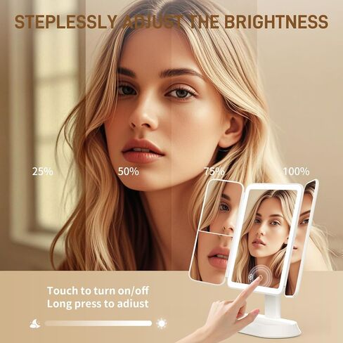 FRANO Makeup Mirror with Lights, Rechargeable Tri-Fold Magnifying Mirror,Touch Screen and 3X/5X/10X Magnification, Travel Mirror in Saudi Arabia