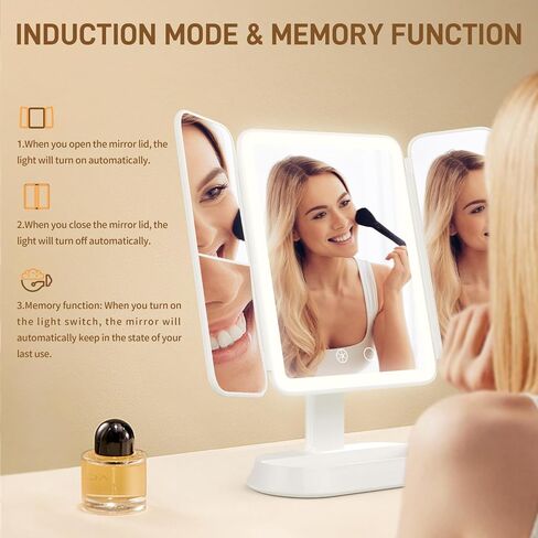 FRANO Makeup Mirror with Lights, Rechargeable Tri-Fold Magnifying Mirror,Touch Screen and 3X/5X/10X Magnification, Travel Mirror in Saudi Arabia
