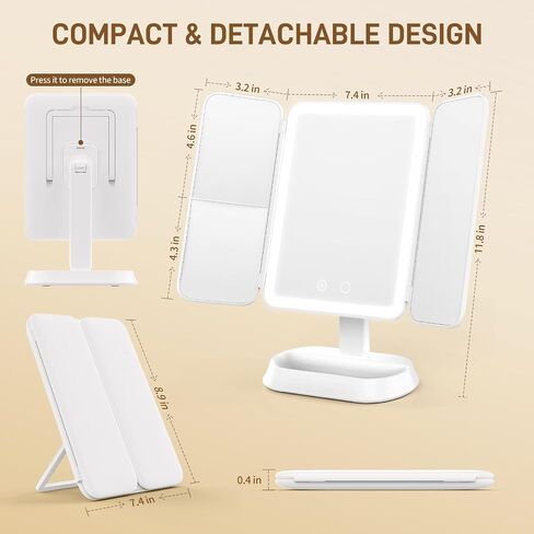 FRANO Makeup Mirror with Lights, Rechargeable Tri-Fold Magnifying Mirror,Touch Screen and 3X/5X/10X Magnification, Travel Mirror in Saudi Arabia