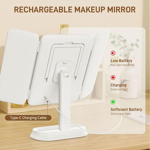 FRANO Makeup Mirror with Lights, Rechargeable Tri-Fold Magnifying Mirror,Touch Screen and 3X/5X/10X Magnification, Travel Mirror in Saudi Arabia