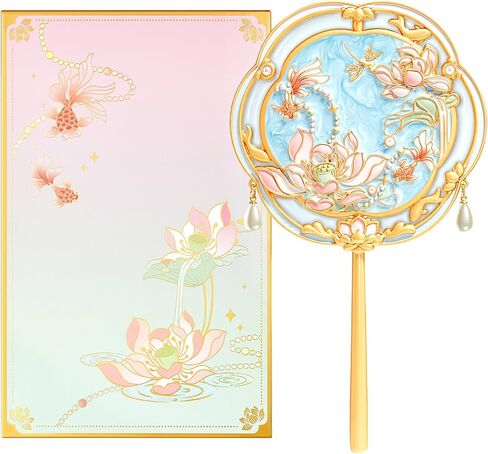 Hand Mirror,Vintage Handheld Mirror with Handle,Small Hand Held Mirror for Makeup Travel Party with Flower and Goldfish Design,Gift Hand Mirror for Women Girls Personal(Blue) in Saudi Arabia