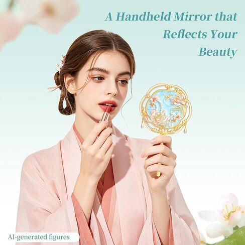 Hand Mirror,Vintage Handheld Mirror with Handle,Small Hand Held Mirror for Makeup Travel Party with Flower and Goldfish Design,Gift Hand Mirror for Women Girls Personal(Blue) in Saudi Arabia