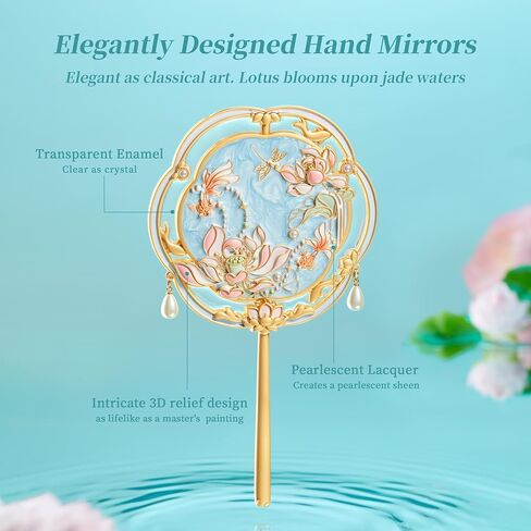 Hand Mirror,Vintage Handheld Mirror with Handle,Small Hand Held Mirror for Makeup Travel Party with Flower and Goldfish Design,Gift Hand Mirror for Women Girls Personal(Blue) in Saudi Arabia