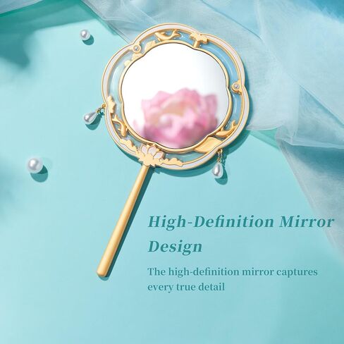 Hand Mirror,Vintage Handheld Mirror with Handle,Small Hand Held Mirror for Makeup Travel Party with Flower and Goldfish Design,Gift Hand Mirror for Women Girls Personal(Blue) in Saudi Arabia