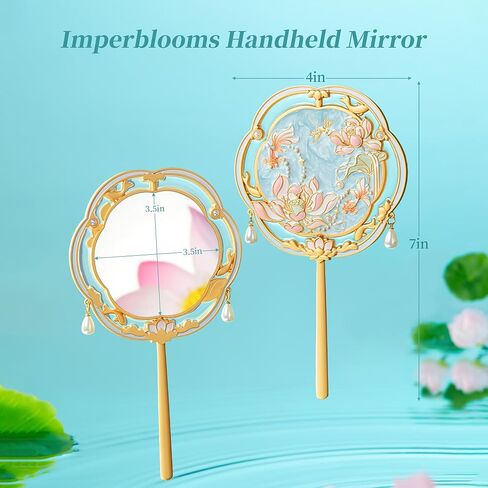 Hand Mirror,Vintage Handheld Mirror with Handle,Small Hand Held Mirror for Makeup Travel Party with Flower and Goldfish Design,Gift Hand Mirror for Women Girls Personal(Blue) in Saudi Arabia