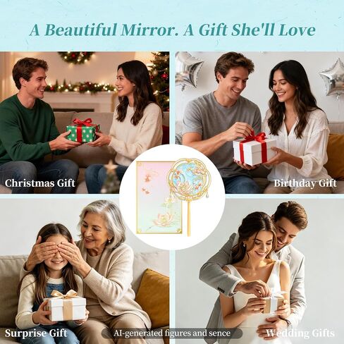 Hand Mirror,Vintage Handheld Mirror with Handle,Small Hand Held Mirror for Makeup Travel Party with Flower and Goldfish Design,Gift Hand Mirror for Women Girls Personal(Blue) in Saudi Arabia