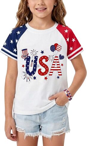 YHHR Boys Girls USA Shirt 250 Anniversary Shirt for Girl 4th of July Shirts Toddler American Flag Patriotic Tee 5-12 Years in Kuwait