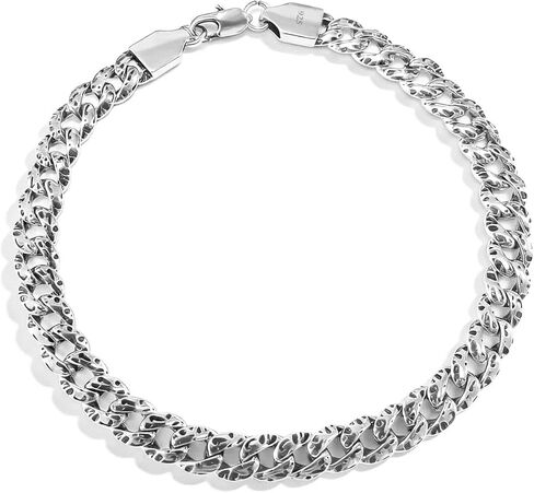 Italian Handmade Sterling Silver Mens Chain Bracelet | Solid S925 | Gift for Dad, Boyfriend, Son, My Man | 8.6" Black Spots in Saudi Arabia