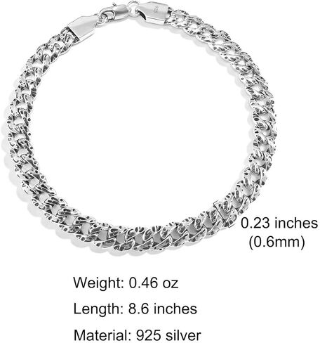 Italian Handmade Sterling Silver Mens Chain Bracelet | Solid S925 | Gift for Dad, Boyfriend, Son, My Man | 8.6" Black Spots in Saudi Arabia