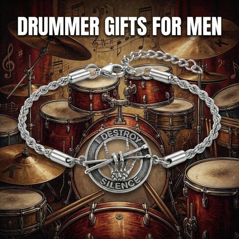 YAFEINI Drummer Gifts for Men Sterling Silver Drummer Bracelet Music Jewelry Gifts for Men Drummers in Kuwait