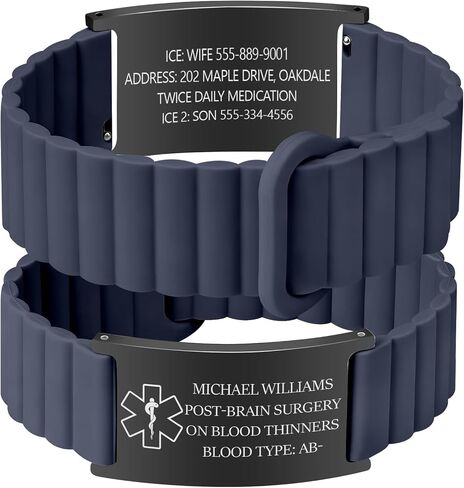 Custom Medical ID Bracelet Personalized Engraving, Adjustable Silicone Strap, Comfort Fit, Waterproof Sport Medical Alert Bracelet for Men & Women, Personalized Medic Gifts in Saudi Arabia