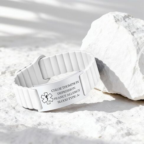Custom Medical ID Bracelet Personalized Engraving, Adjustable Silicone Strap, Comfort Fit, Waterproof Sport Medical Alert Bracelet for Men & Women, Personalized Medic Gifts in Kuwait