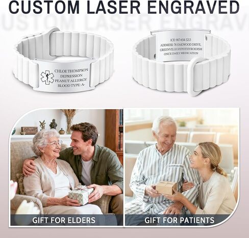 Custom Medical ID Bracelet Personalized Engraving, Adjustable Silicone Strap, Comfort Fit, Waterproof Sport Medical Alert Bracelet for Men & Women, Personalized Medic Gifts in Kuwait