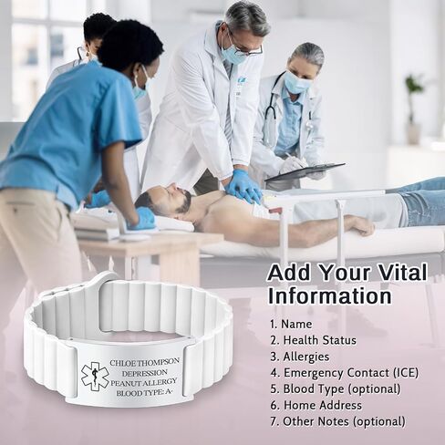 Custom Medical ID Bracelet Personalized Engraving, Adjustable Silicone Strap, Comfort Fit, Waterproof Sport Medical Alert Bracelet for Men & Women, Personalized Medic Gifts in Kuwait