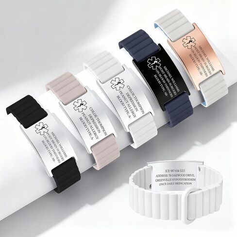 Custom Medical ID Bracelet Personalized Engraving, Adjustable Silicone Strap, Comfort Fit, Waterproof Sport Medical Alert Bracelet for Men & Women, Personalized Medic Gifts in Kuwait