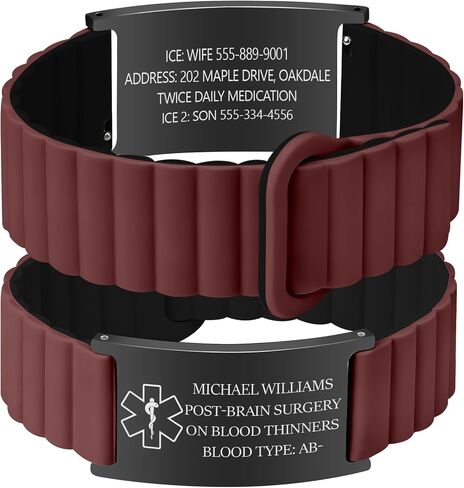 Custom Medical ID Bracelet Personalized Engraving, Adjustable Silicone Strap, Comfort Fit, Waterproof Sport Medical Alert Bracelet for Men & Women, Personalized Medic Gifts in Kuwait