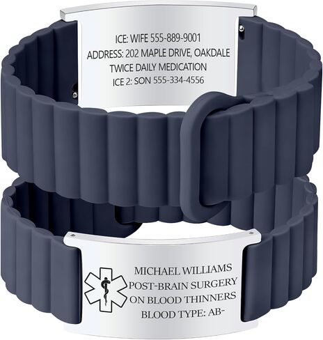 Custom Medical ID Bracelet Personalized Engraving, Adjustable Silicone Strap, Comfort Fit, Waterproof Sport Medical Alert Bracelet for Men & Women, Personalized Medic Gifts in Kuwait