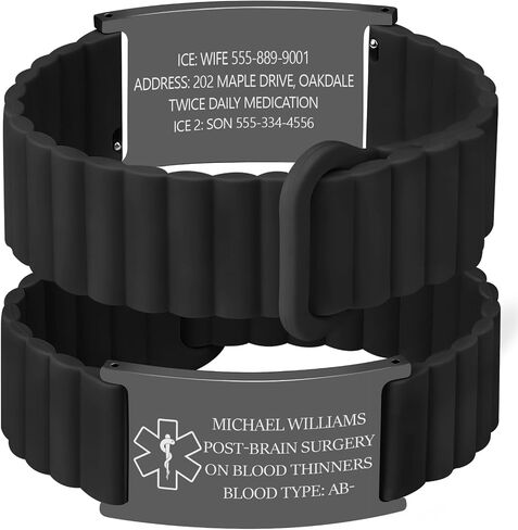 Custom Medical ID Bracelet Personalized Engraving, Adjustable Silicone Strap, Comfort Fit, Waterproof Sport Medical Alert Bracelet for Men & Women, Personalized Medic Gifts in Kuwait