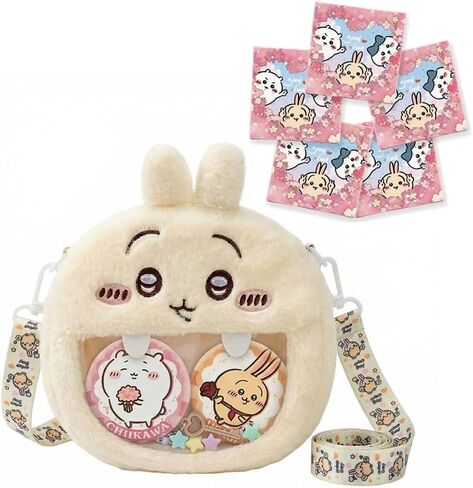 Cute Cartoon Bag with 5 Blind Box Badges, Transparent Window Crossbody Bag for Anime Badge Display, Gift for Fans in Saudi Arabia