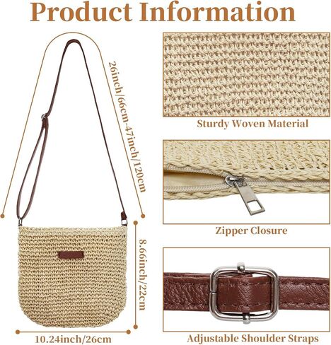 Straw Crossbody Bag for Women Beach Shoulder Handbag Woven Straw Purse Casual Beachy Tote 10×9 Inch with Adjustable Strap for Summer Vacation Travel Essential Daily Bag in Saudi Arabia