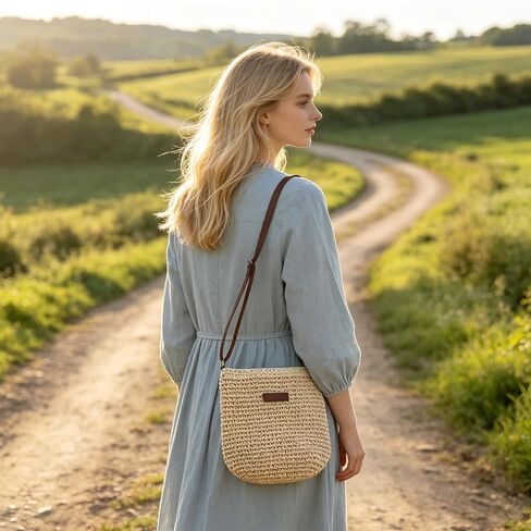 Straw Crossbody Bag for Women Beach Shoulder Handbag Woven Straw Purse Casual Beachy Tote 10×9 Inch with Adjustable Strap for Summer Vacation Travel Essential Daily Bag in Saudi Arabia