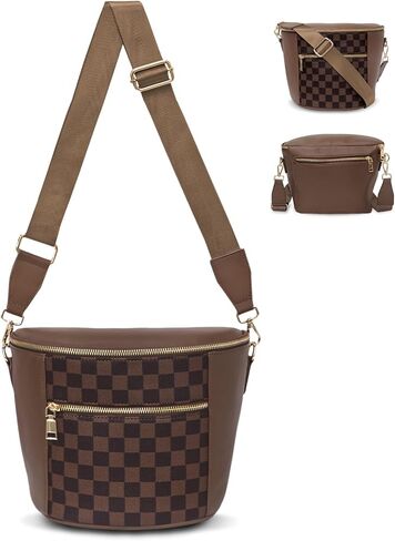 miss fong Leather Crescent Small Checkered Crossbody Bags for Women with RFID Card Slots Anti-Theft Mini Bum Bags for Women in Saudi Arabia