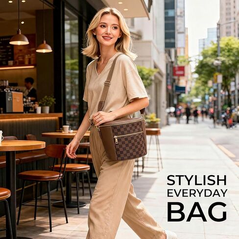 miss fong Leather Crescent Small Checkered Crossbody Bags for Women with RFID Card Slots Anti-Theft Mini Bum Bags for Women in Saudi Arabia