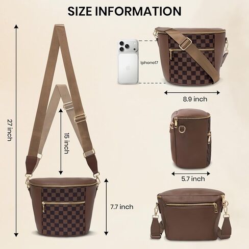 miss fong Leather Crescent Small Checkered Crossbody Bags for Women with RFID Card Slots Anti-Theft Mini Bum Bags for Women in Saudi Arabia