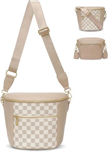 miss fong Leather Crescent Small Checkered Crossbody Bags for Women with RFID Card Slots Anti-Theft Mini Bum Bags for Women in Saudi Arabia