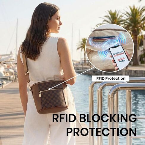 miss fong Leather Crescent Small Checkered Crossbody Bags for Women with RFID Card Slots Anti-Theft Mini Bum Bags for Women in Saudi Arabia