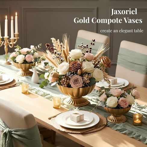 Set of 8 Antique Gold Compote Vases, 7.1" W x 3.94" H Metal Pedestal Vase for Centerpiece, Small Brass Compote Bowls for Floral Arrangements, Table Decor for Wedding Events Parties Decoration in Saudi Arabia