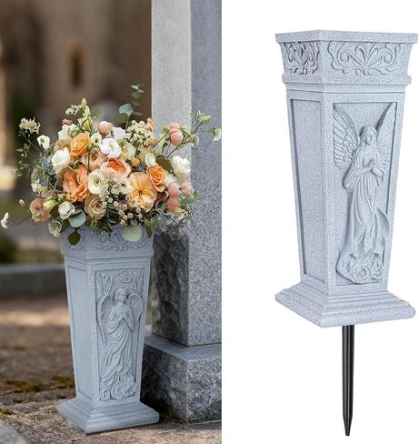 Cemetery Vase for Grave, Resin Grave Flower Holder with Metal Spike for Headstone, Cemetery, Grave, Yard, Garden Decorations in Saudi Arabia