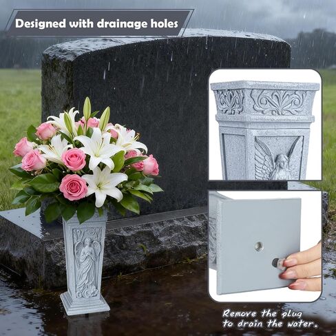 Cemetery Vase for Grave, Resin Grave Flower Holder with Metal Spike for Headstone, Cemetery, Grave, Yard, Garden Decorations in Saudi Arabia