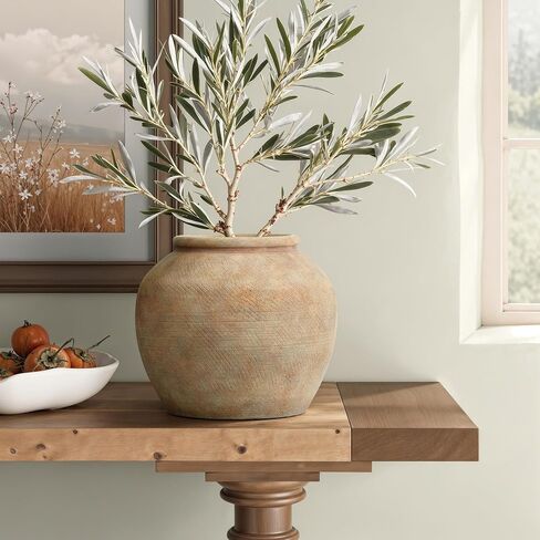 LuxenHome Ceramic Flower Vase, 9" Tall Terracotta Round Vases with Natural Earth Tones, Farmhouse Vases for Shelf Living Room Decor, Boho Vase Vintage Pottery for Entry Way Table Home Decor in Saudi Arabia