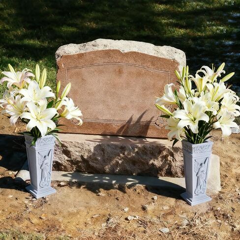 Cemetery Vase for Grave, Resin Grave Flower Holder with Metal Spike for Headstone, Cemetery, Grave, Yard, Garden Decorations in Saudi Arabia