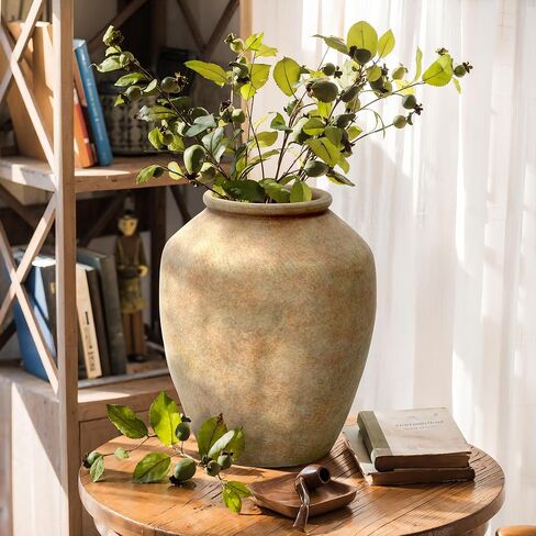 LuxenHome Ceramic Flower Vase, 9" Tall Terracotta Round Vases with Natural Earth Tones, Farmhouse Vases for Shelf Living Room Decor, Boho Vase Vintage Pottery for Entry Way Table Home Decor in Saudi Arabia