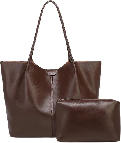 Women's Oversized Vegan Leather Tote Bag Set, Large Capacity Spacious Work Shopper Handbag for Travel College Daily Weekender in Saudi Arabia