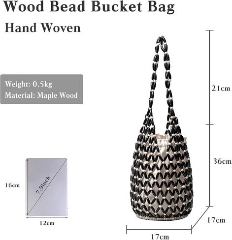 CORIOS Handmade Woven Bucket Bag Drawstring Handbag for Women Summer Beach Bag Bohemian Clutch Bag Retro Top-handle Bag in Kuwait