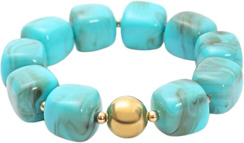 Soyzvteo Chunky Beaded Bracelets Boho Acrylic Geometric Beaded Bangle Bracelet Chunky Statement Jewelry for Women in Saudi Arabia