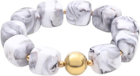 Soyzvteo Chunky Beaded Bracelets Boho Acrylic Geometric Beaded Bangle Bracelet Chunky Statement Jewelry for Women in Saudi Arabia