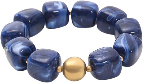Soyzvteo Chunky Beaded Bracelets Boho Acrylic Geometric Beaded Bangle Bracelet Chunky Statement Jewelry for Women in Saudi Arabia
