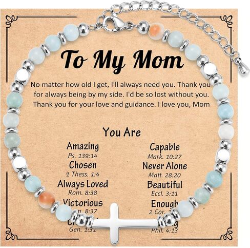 Mothers Day Gifts for Mom Aunt Grammy New Mom to Be, Christian Cross Beaded Bracelets, Religious Easter Baptism Christmas Stocking Stuffers Birthday Gifts for Women in Kuwait