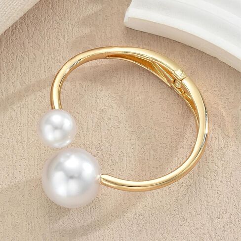 Asymmetrical Faux Pearl Bracelet, Open Copper Design Daily Wear Pearl Jewelry Gifts And Bangle Bracelets For Women Plus Classic Bracelets For Women in Saudi Arabia