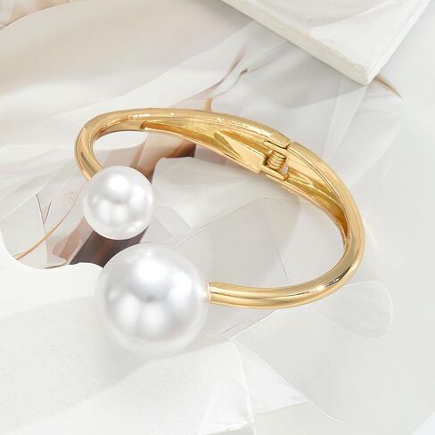 Asymmetrical Faux Pearl Bracelet, Open Copper Design Daily Wear Pearl Jewelry Gifts And Bangle Bracelets For Women Plus Classic Bracelets For Women in Saudi Arabia