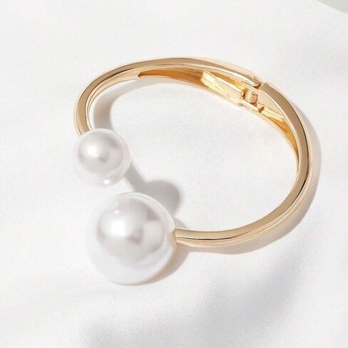 Asymmetrical Faux Pearl Bracelet, Open Copper Design Daily Wear Pearl Jewelry Gifts And Bangle Bracelets For Women Plus Classic Bracelets For Women in Saudi Arabia