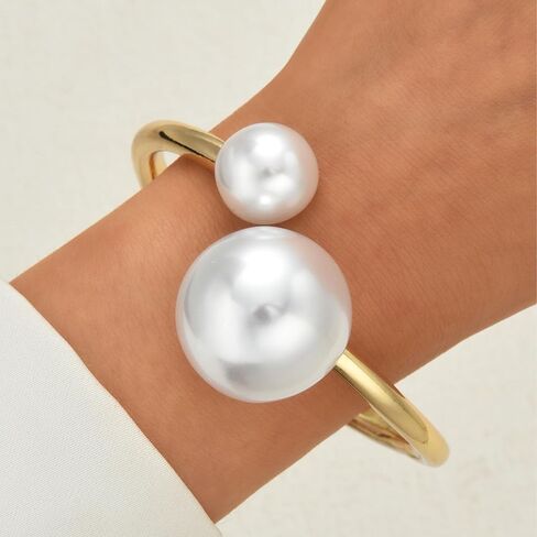 Asymmetrical Faux Pearl Bracelet, Open Copper Design Daily Wear Pearl Jewelry Gifts And Bangle Bracelets For Women Plus Classic Bracelets For Women in Saudi Arabia