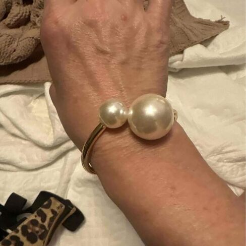 Asymmetrical Faux Pearl Bracelet, Open Copper Design Daily Wear Pearl Jewelry Gifts And Bangle Bracelets For Women Plus Classic Bracelets For Women in Saudi Arabia
